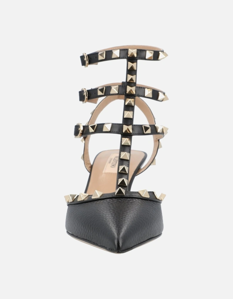 Elegant Pointed Toe Court Shoes with Studded Straps and High Heel