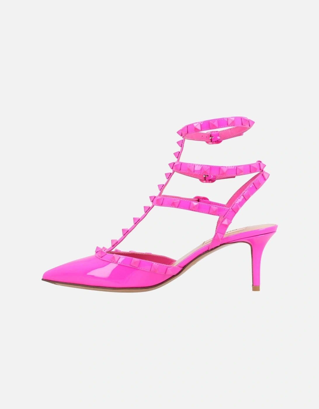 Pointed Toe Heel with Ankle Strap Fastening and Studded Accents