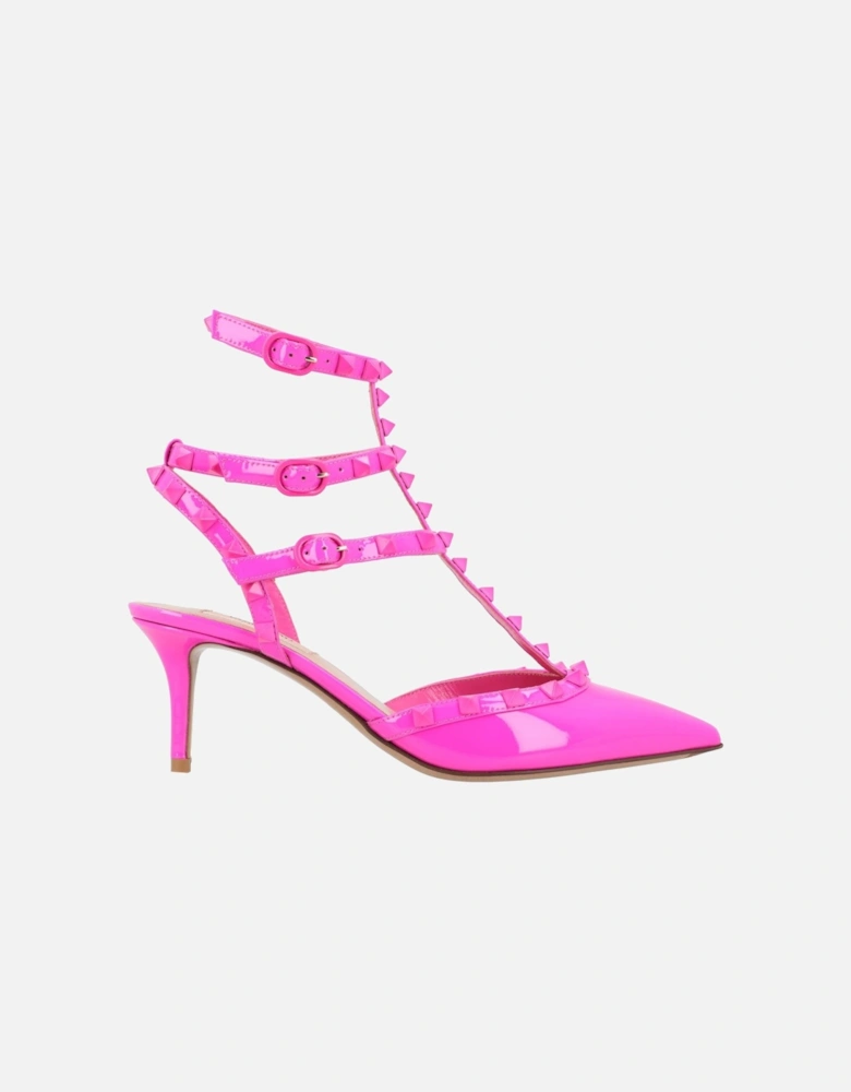 Pointed Toe Heel with Ankle Strap Fastening and Studded Accents
