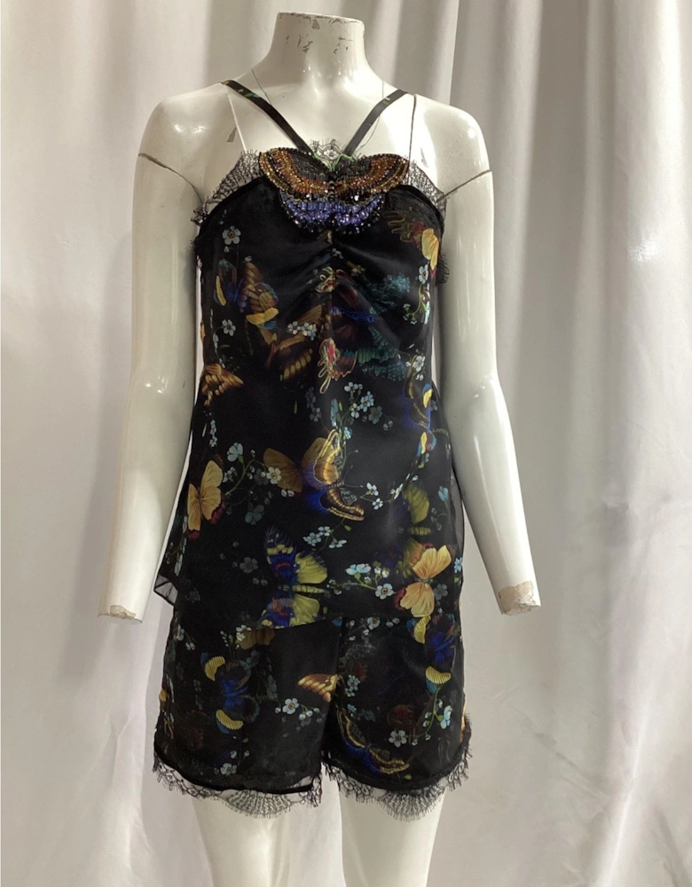 Butterfly Print Silk Pajama Set