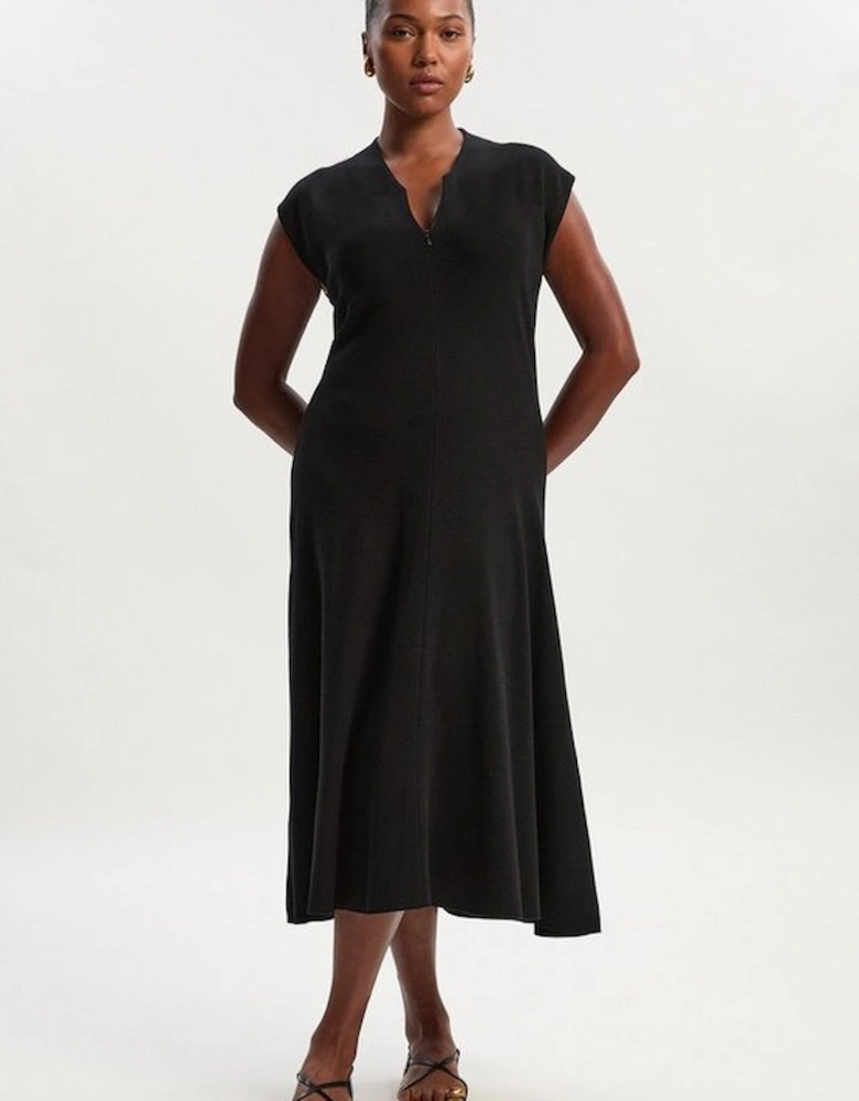 Plus Size Viscose Blend Zip Front Sleeveless Knitted Midi Dress