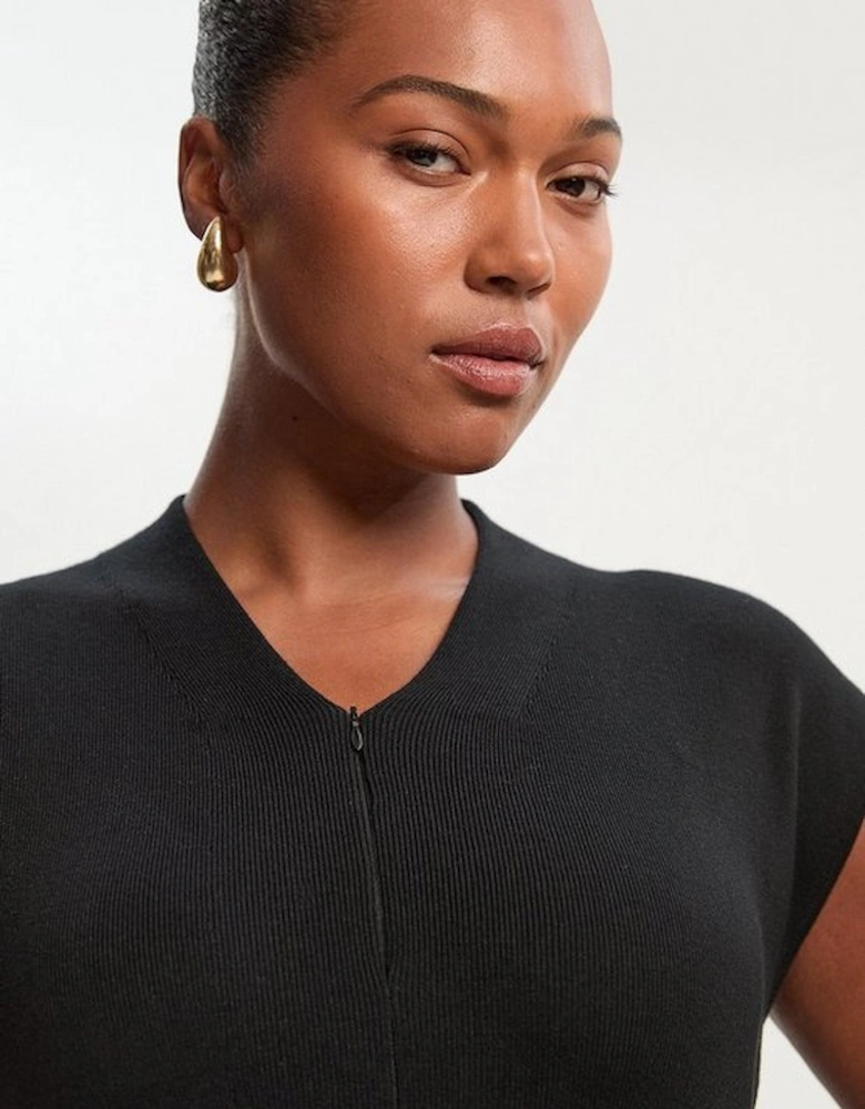 Plus Size Viscose Blend Zip Front Sleeveless Knitted Midi Dress