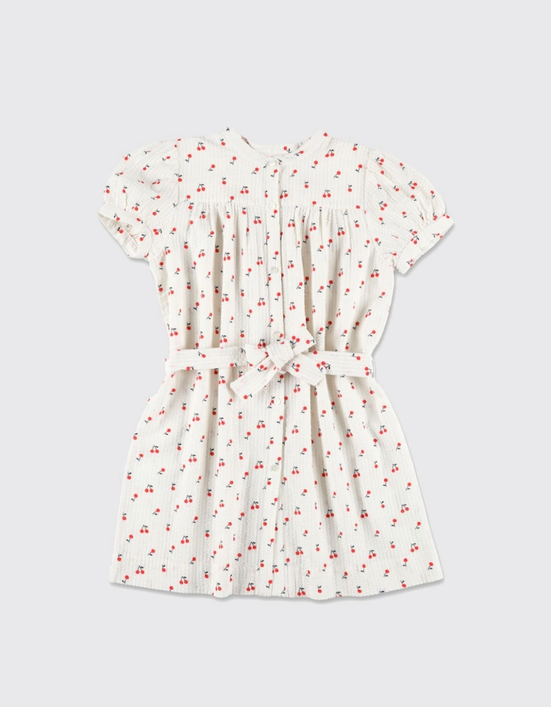 Cherry Print Puff Sleeve Dress