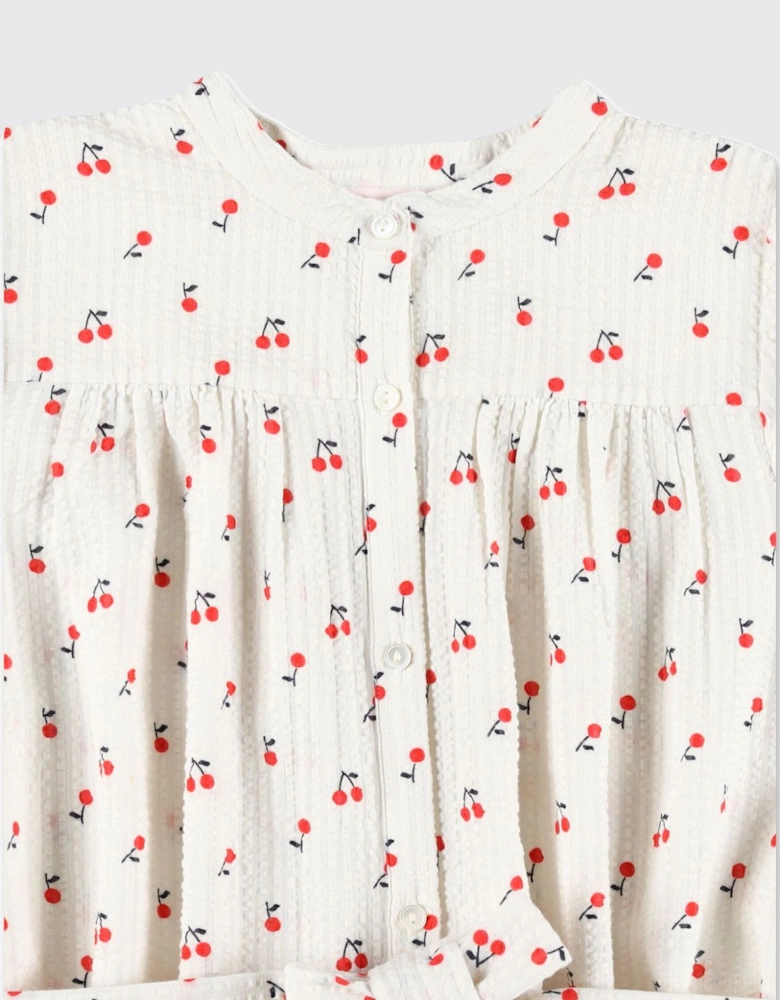 Cherry Print Puff Sleeve Dress