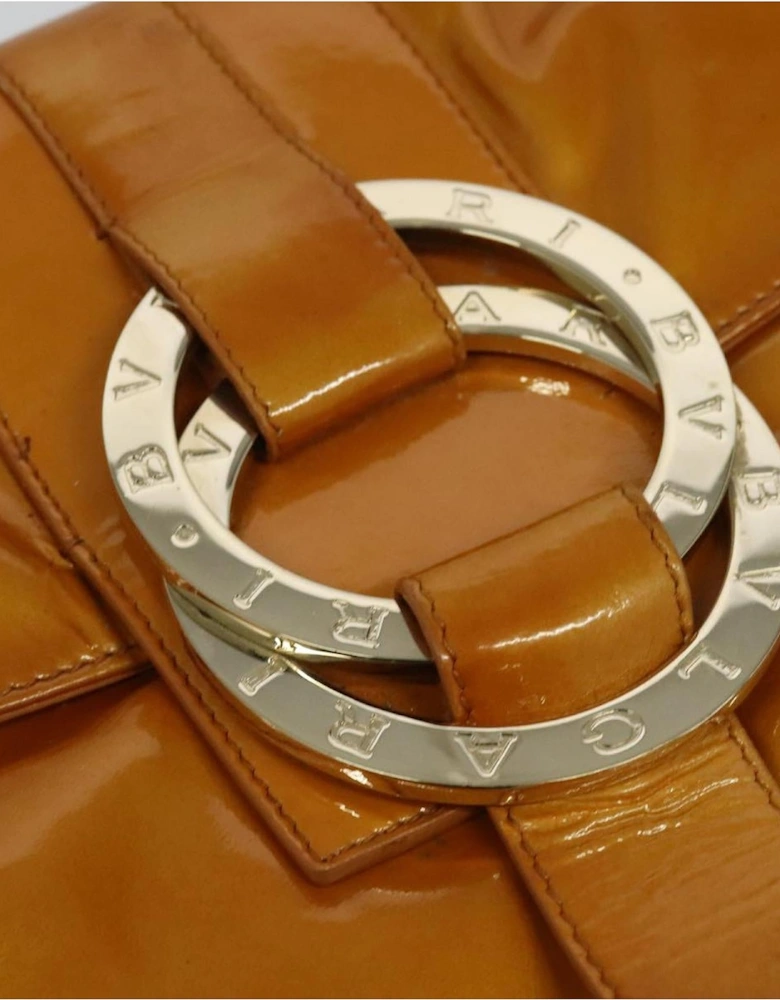 Patent Leather Clutch with Circular Logo