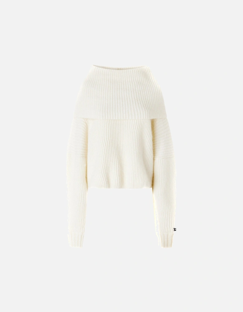 Cropped Ribbed Knit Boat Neck Sweater
