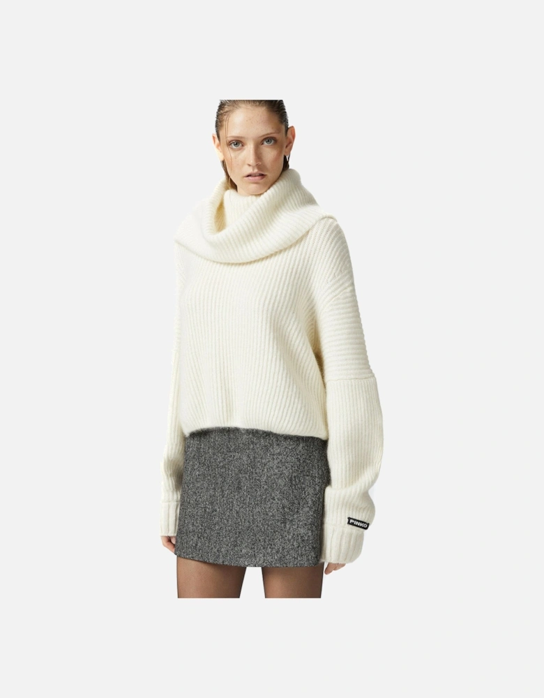 Cropped Ribbed Knit Boat Neck Sweater