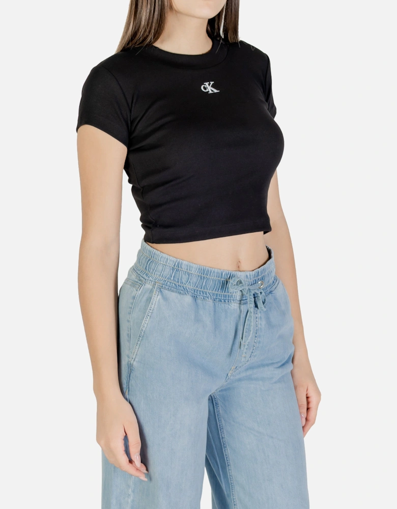 Cropped Ribbed ShortSleeve Top