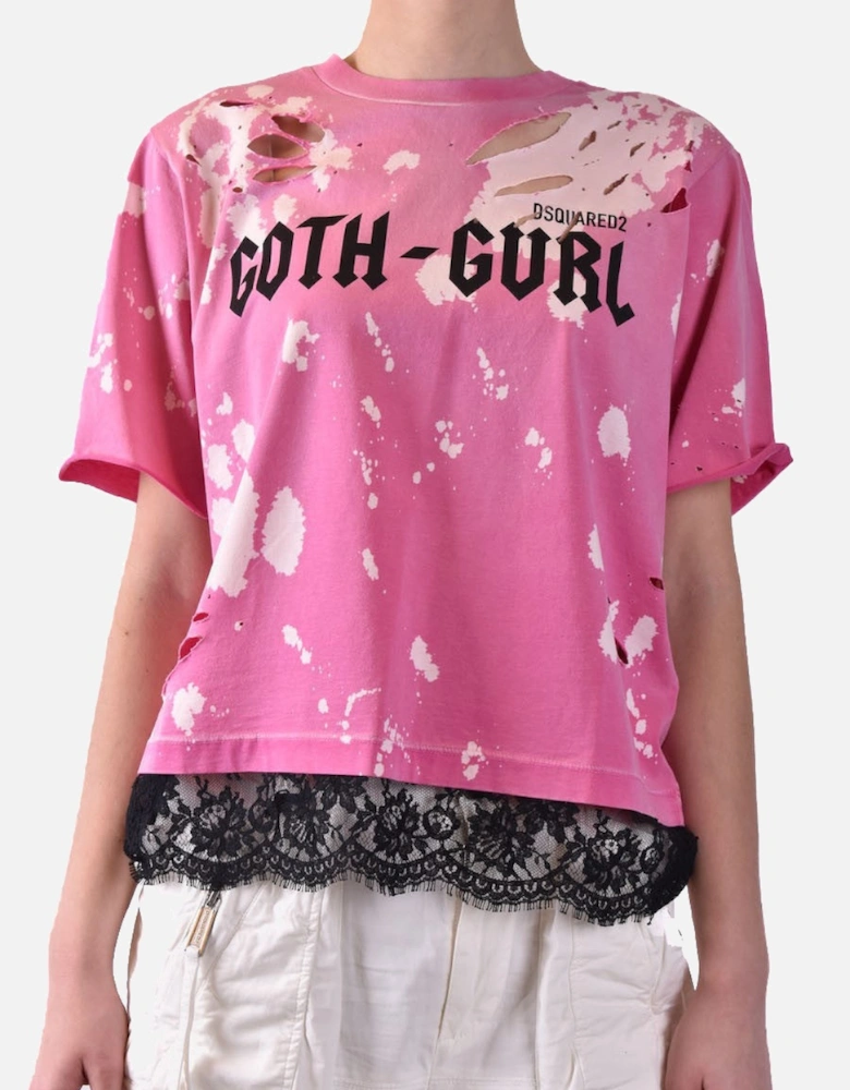 Gothic TShirt Distressed Lace Trim