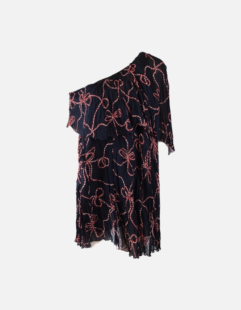 Pleated OneShoulder Dress Rope Print
