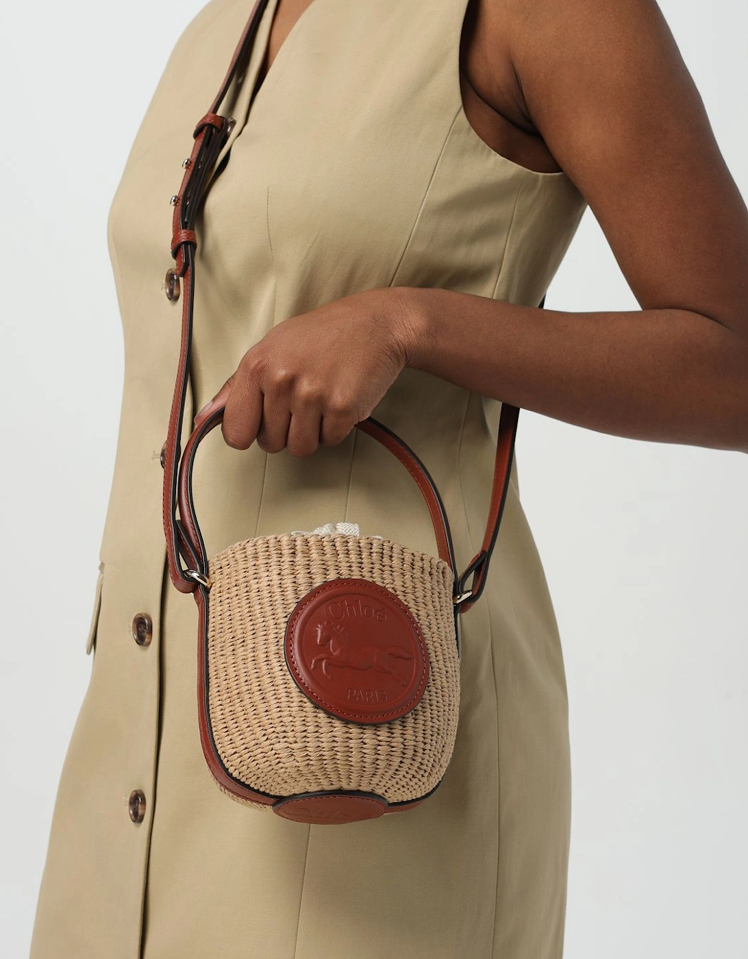 Woody Small Raffia Bucket Bag