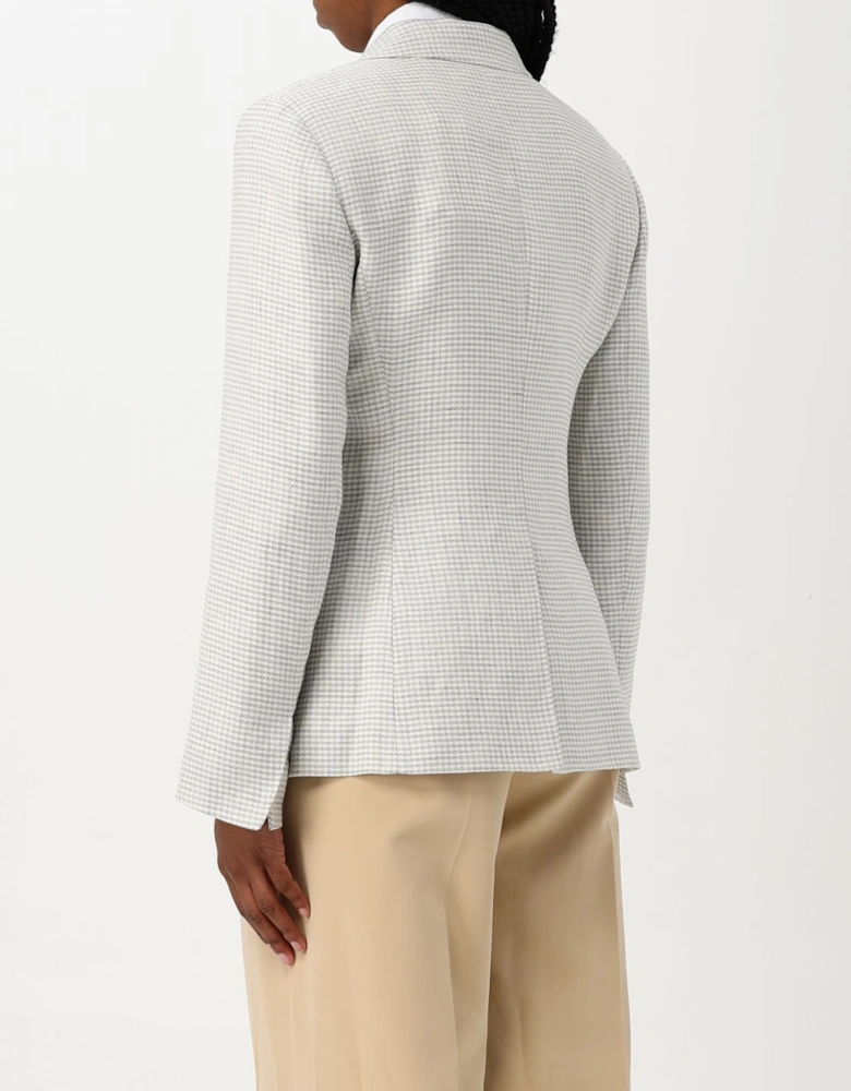 Houndstooth Check Linen Blazer
