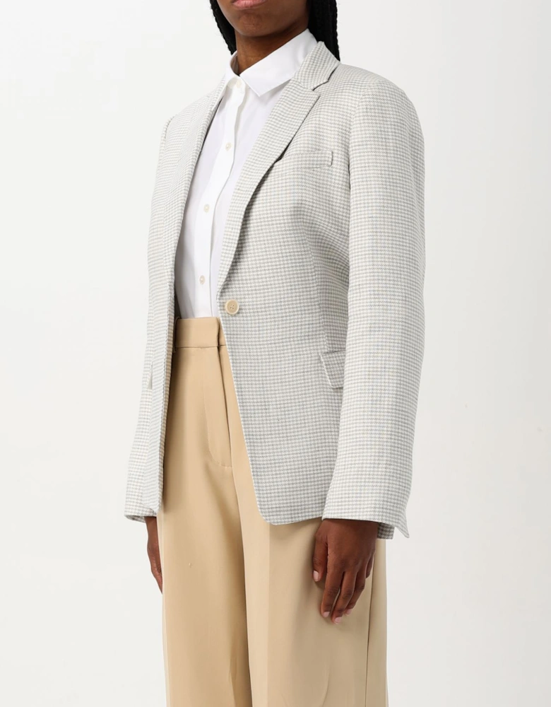 Houndstooth Check Linen Blazer