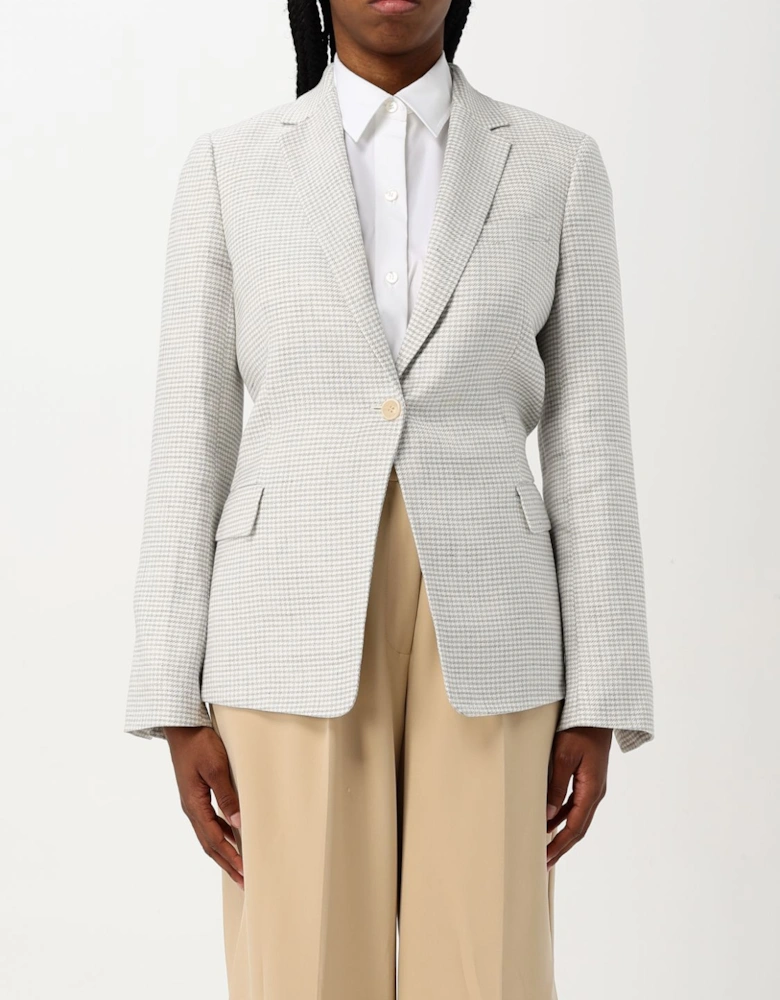 Houndstooth Check Linen Blazer