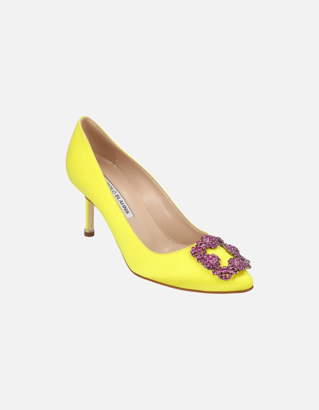 Crystal-Embellished Satin Almond Toe Pumps with Mid Heel