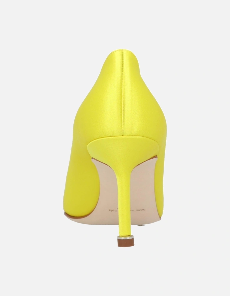 Crystal-Embellished Satin Almond Toe Pumps with Mid Heel
