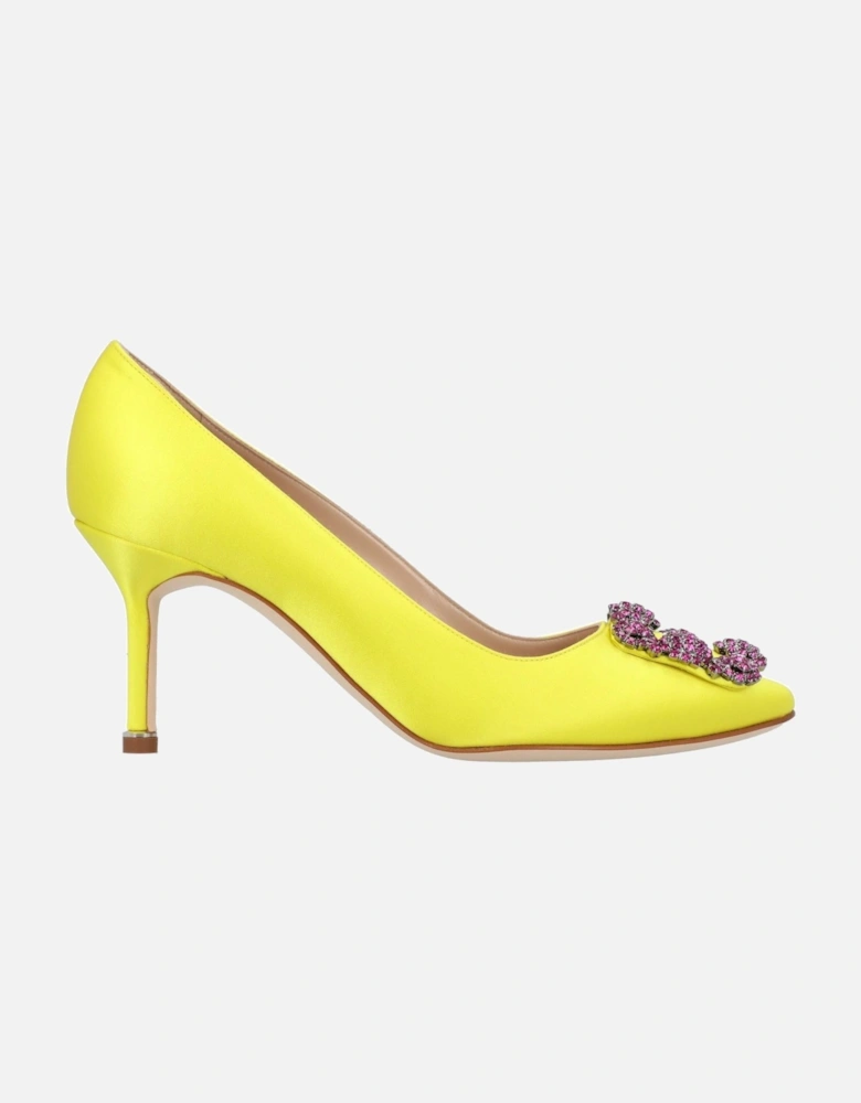 Crystal-Embellished Satin Almond Toe Pumps with Mid Heel