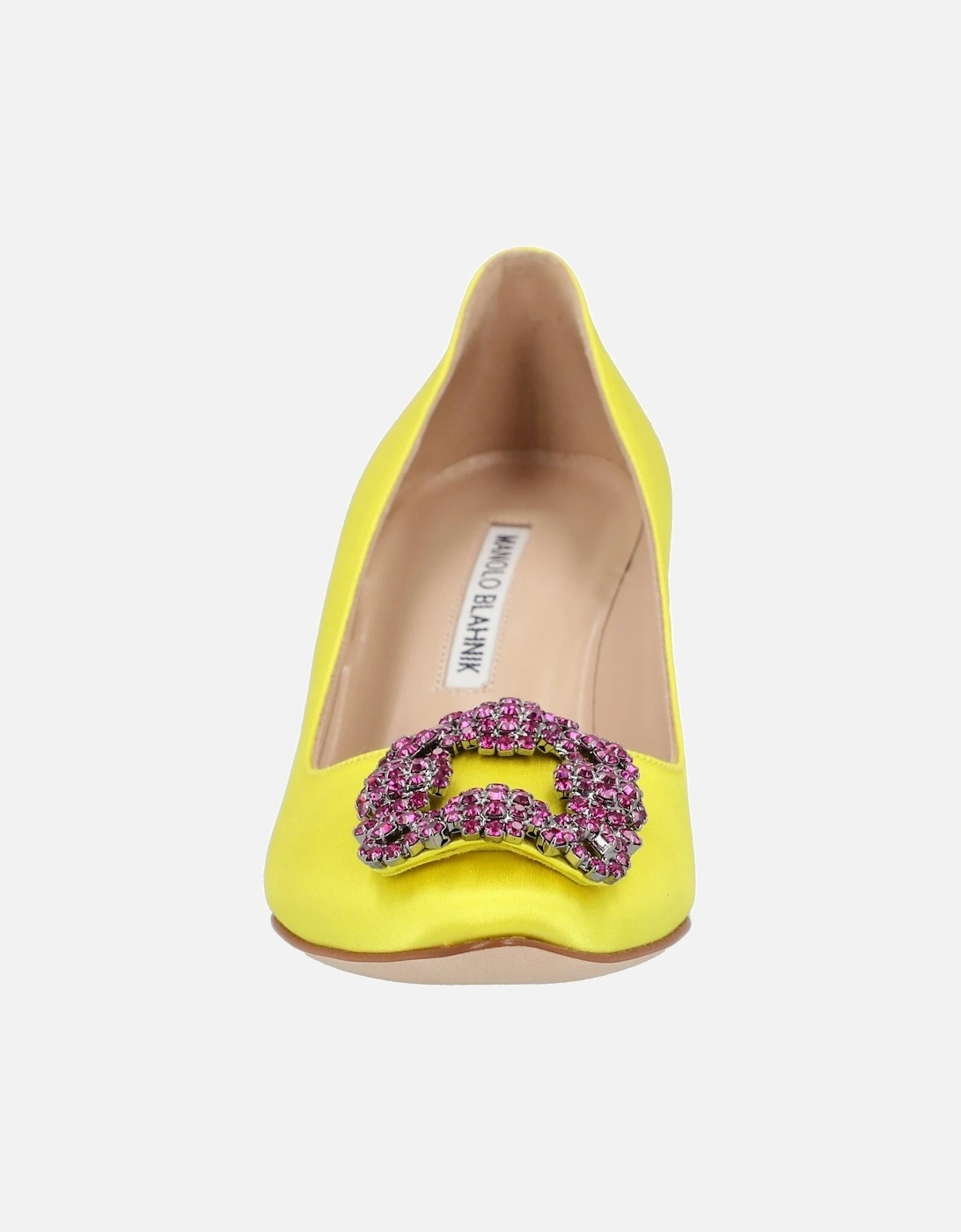 Crystal-Embellished Satin Almond Toe Pumps with Mid Heel