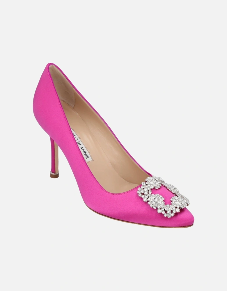 Crystal Embellished Satin Almond Toe Mid-Heel Pumps