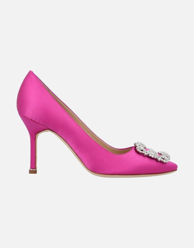 Crystal Embellished Satin Almond Toe Mid-Heel Pumps