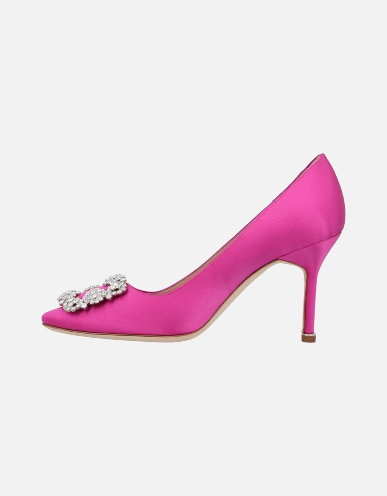 Crystal Embellished Satin Almond Toe Mid-Heel Pumps