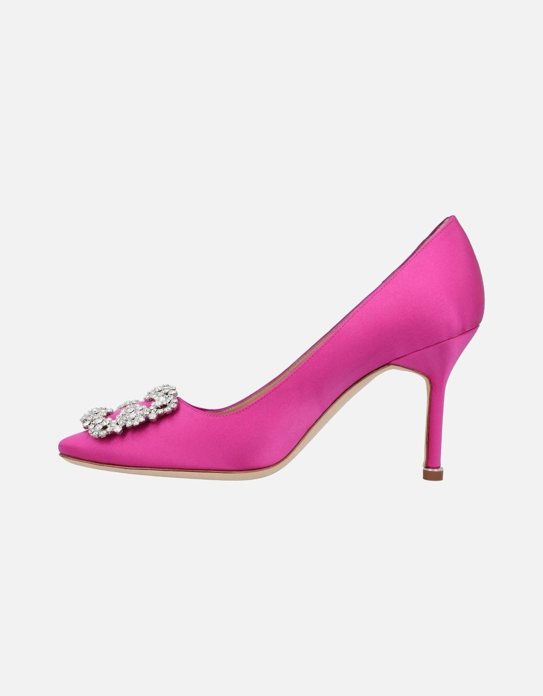 Crystal Embellished Satin Almond Toe Mid-Heel Pumps