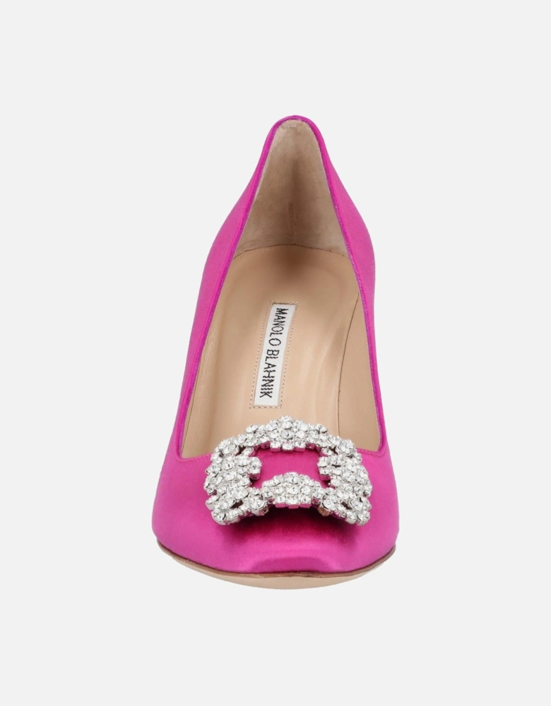 Crystal Embellished Satin Almond Toe Mid-Heel Pumps