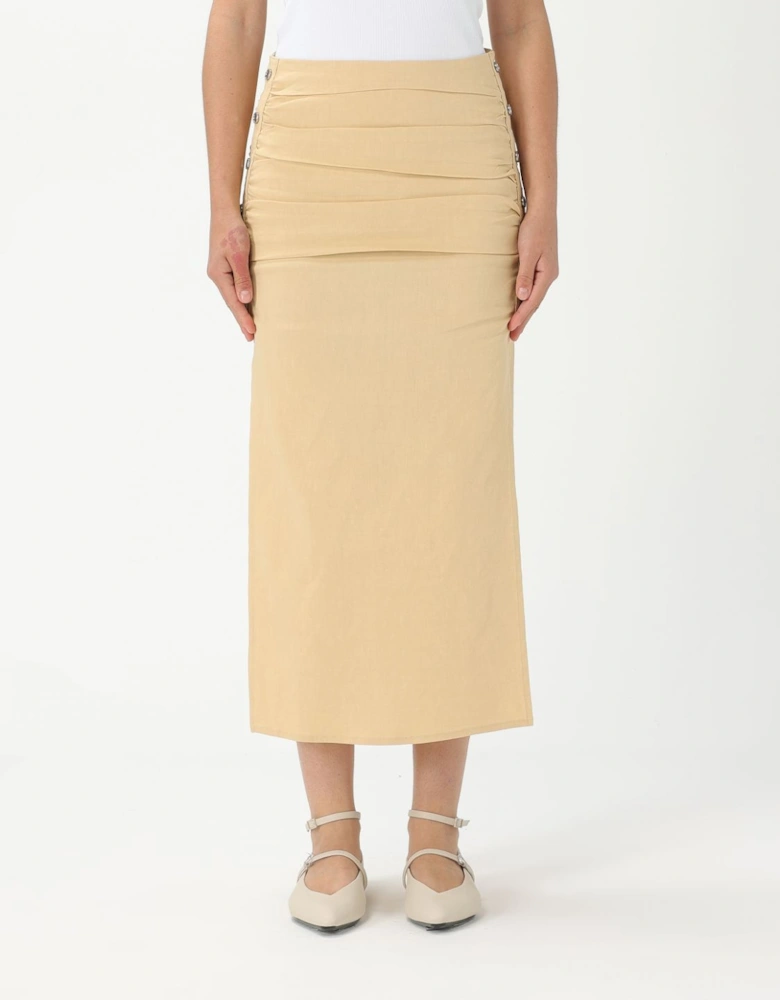 Midi Skirt Pleated Waist Side Buttons