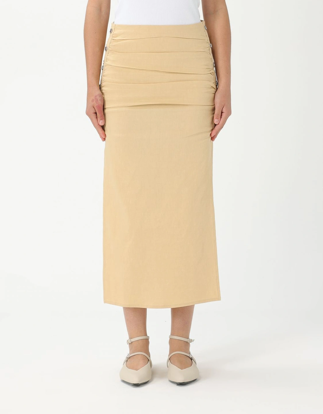 Midi Skirt Pleated Waist Side Buttons, 4 of 3