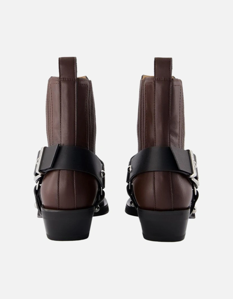 Leather Ankle Boots Western Style