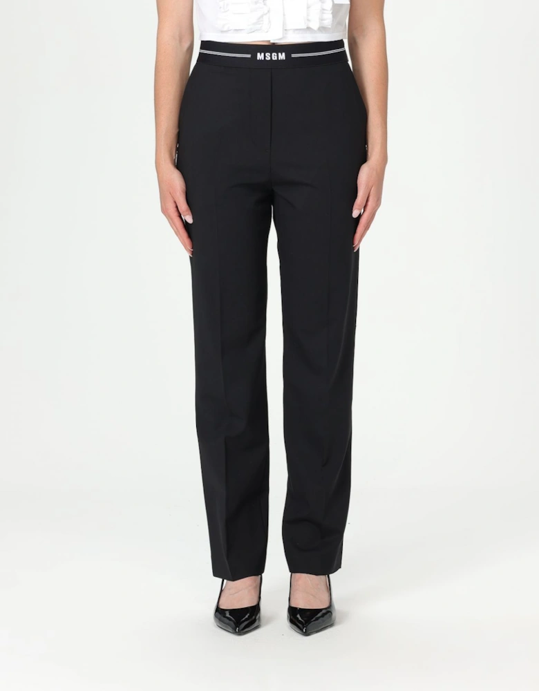 Straight Leg Trousers Elastic Waistband