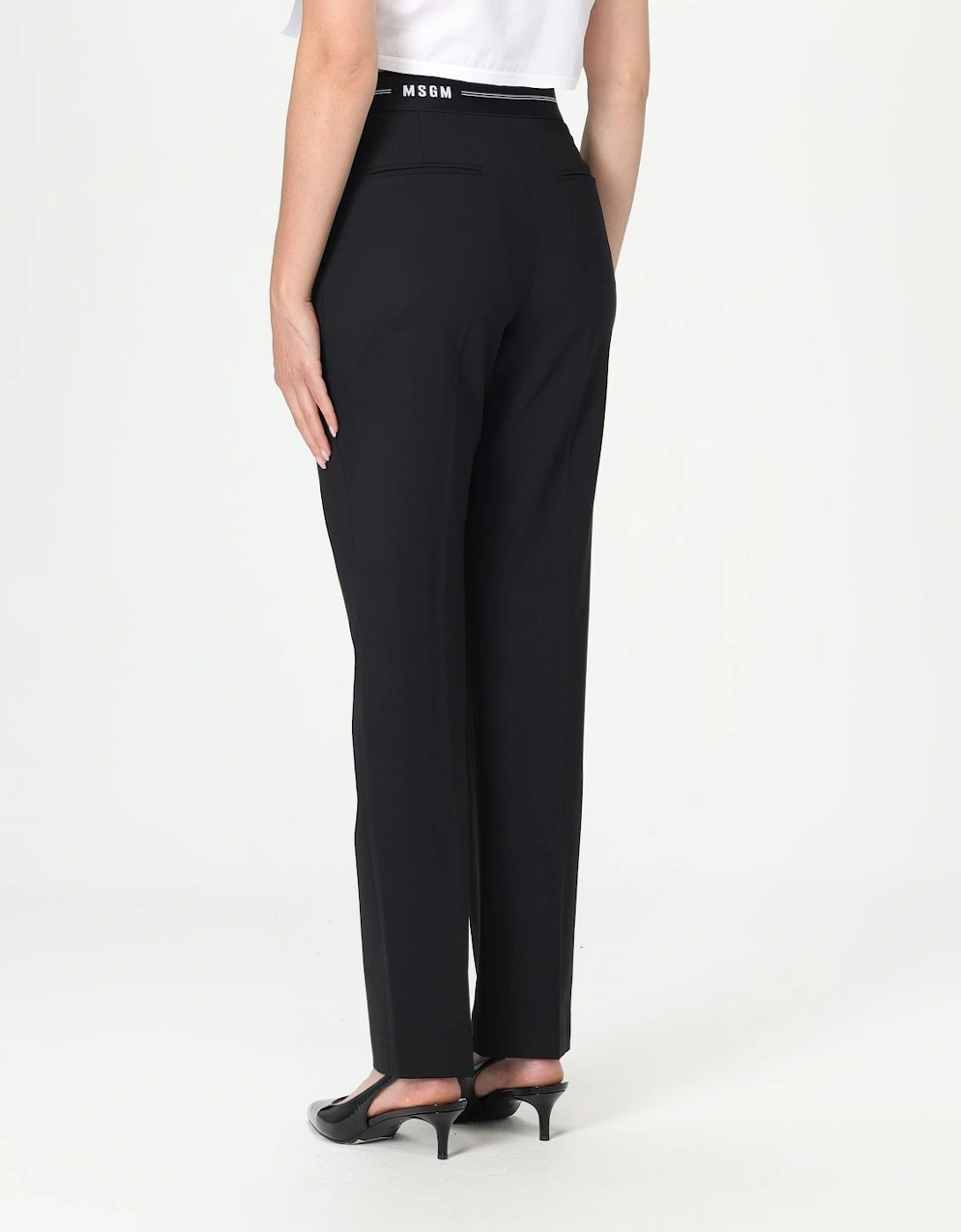 Straight Leg Trousers Elastic Waistband