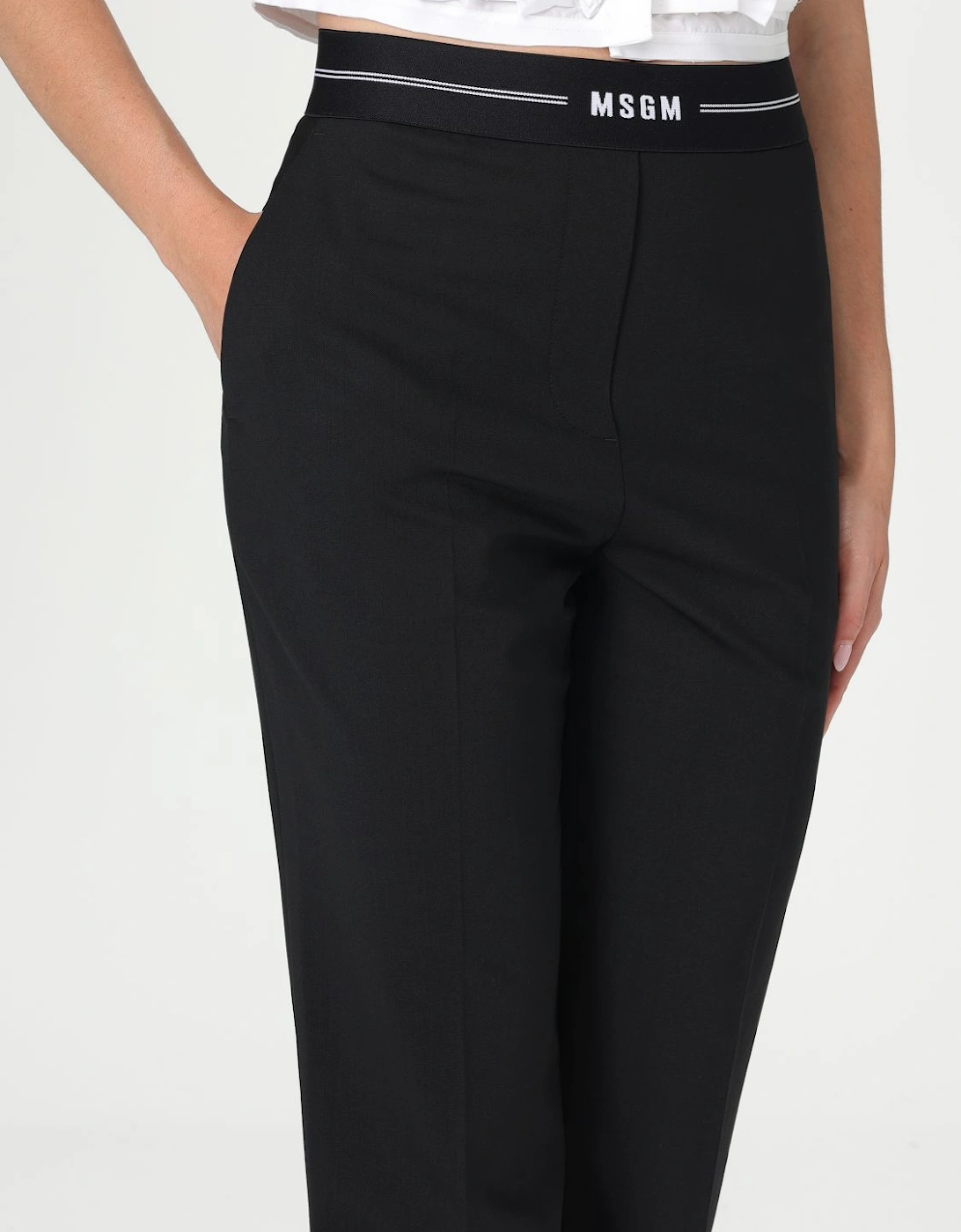 Straight Leg Trousers Elastic Waistband