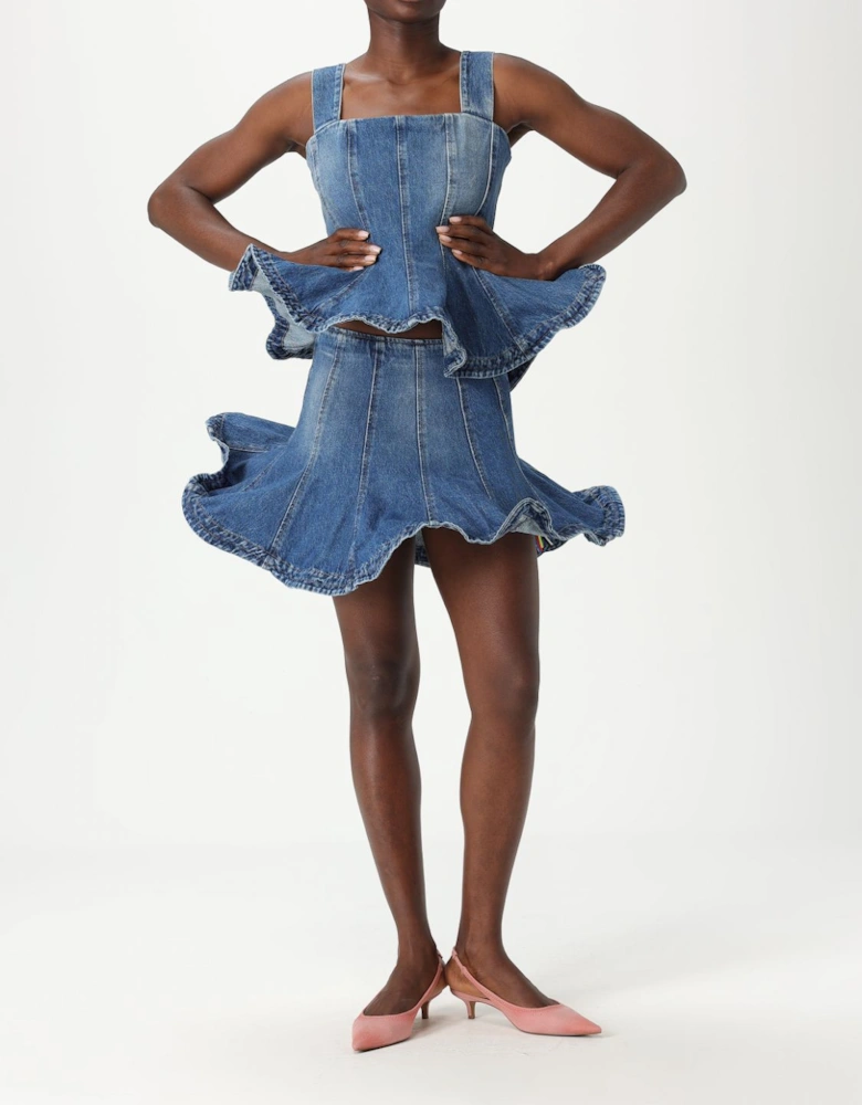 Denim Look Mini Skirt with Panelled Design