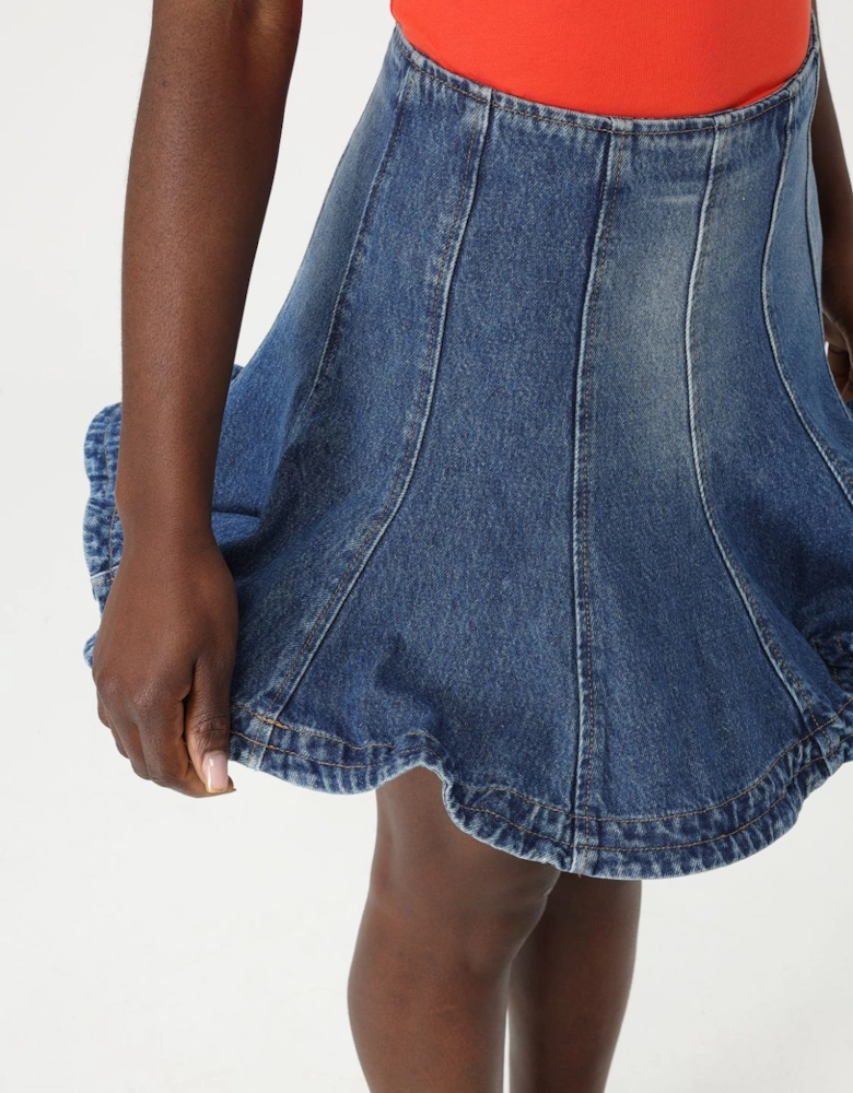 Denim Look Mini Skirt with Panelled Design
