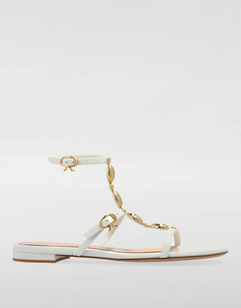 Leather Flat Sandals with Gold Accents