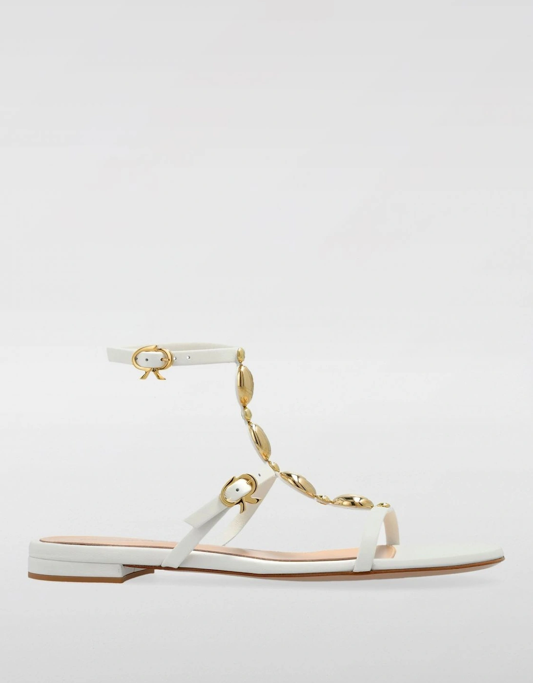 Leather Flat Sandals with Gold Accents, 4 of 3