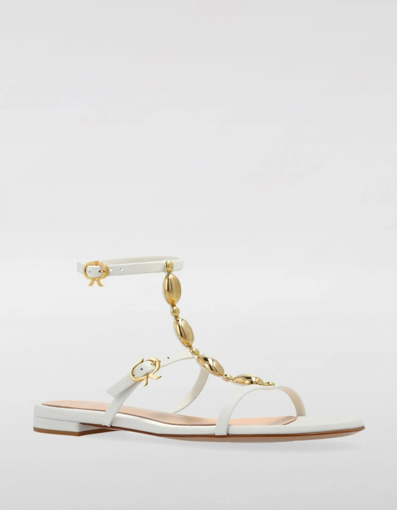 Leather Flat Sandals with Gold Accents