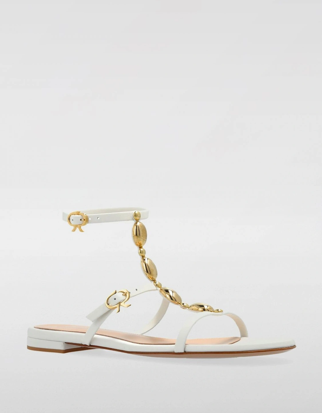 Leather Flat Sandals with Gold Accents
