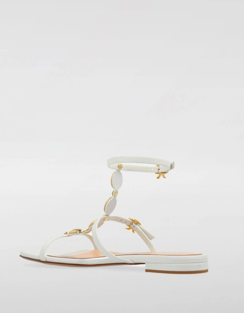 Leather Flat Sandals with Gold Accents