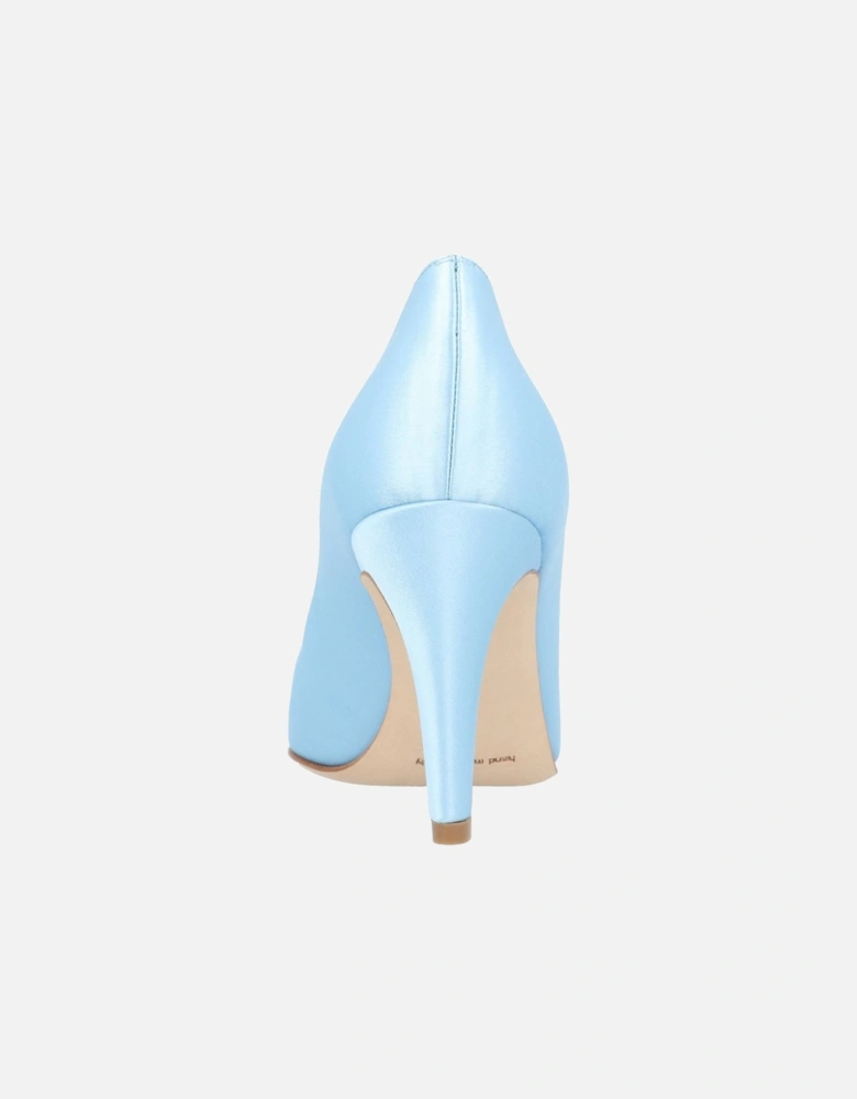 Blue Satin Crystal Embellished Block Heel Pumps