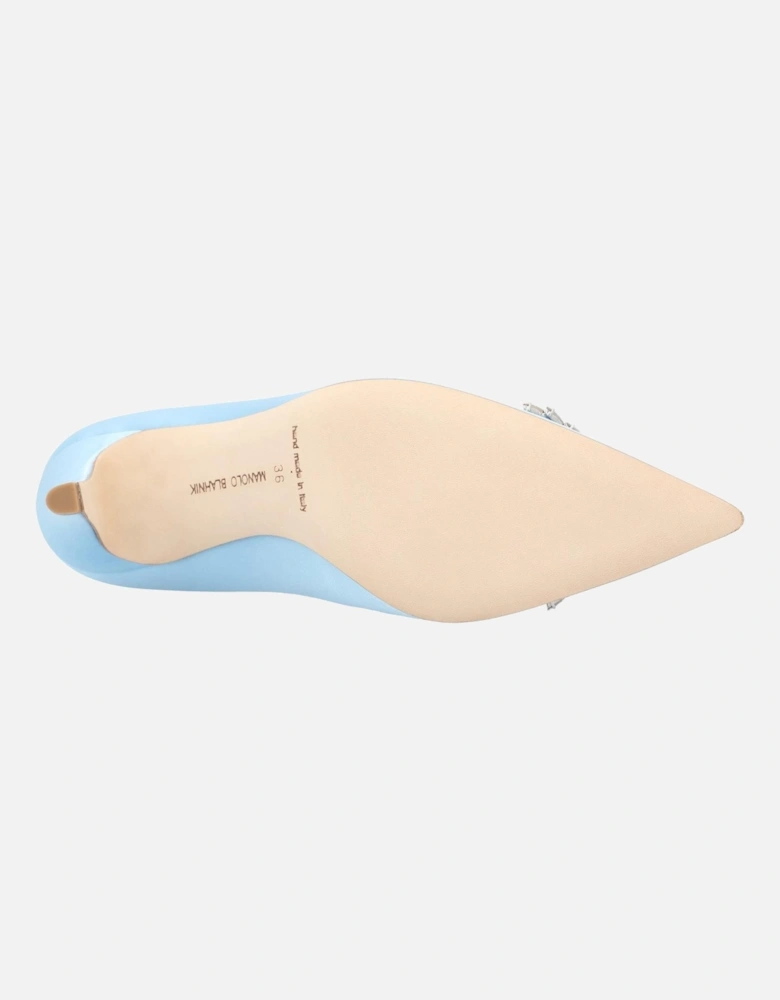 Blue Satin Crystal Embellished Block Heel Pumps