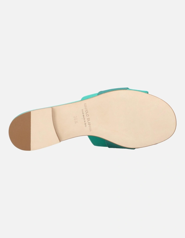 Green Flat Canvas and Satin Loafers from Italy
