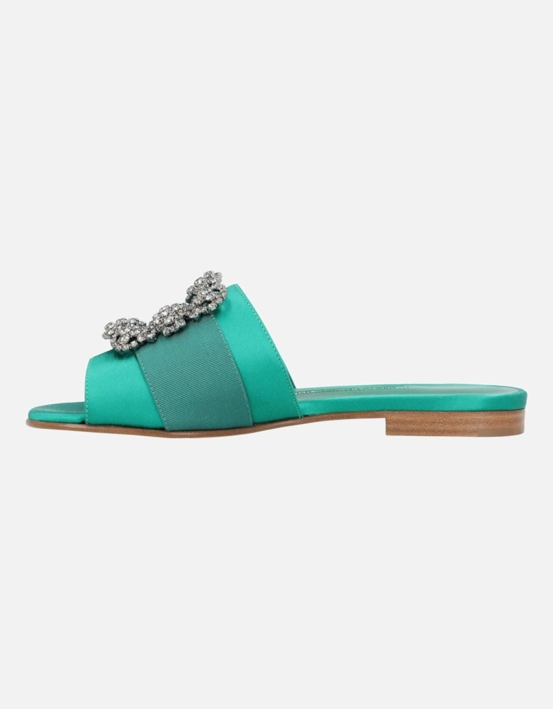 Green Flat Canvas and Satin Loafers from Italy