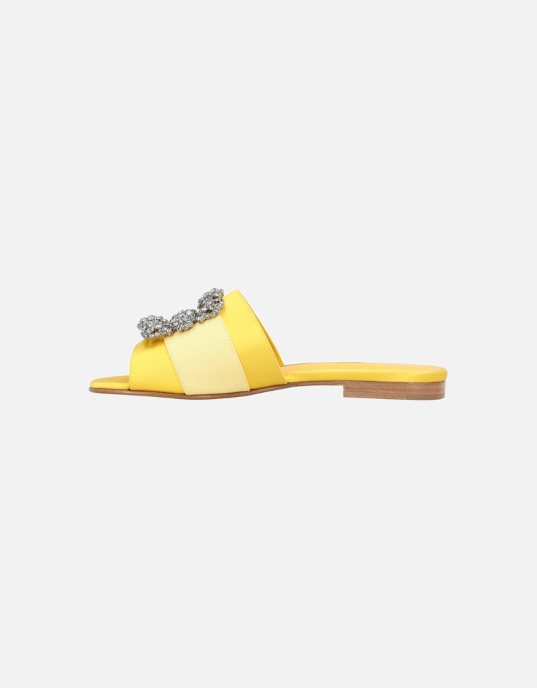 Yellow Canvas and Satin Flat Shoes with Leather Lining and Sole