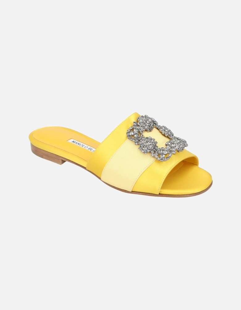 Yellow Canvas and Satin Flat Shoes with Leather Lining and Sole