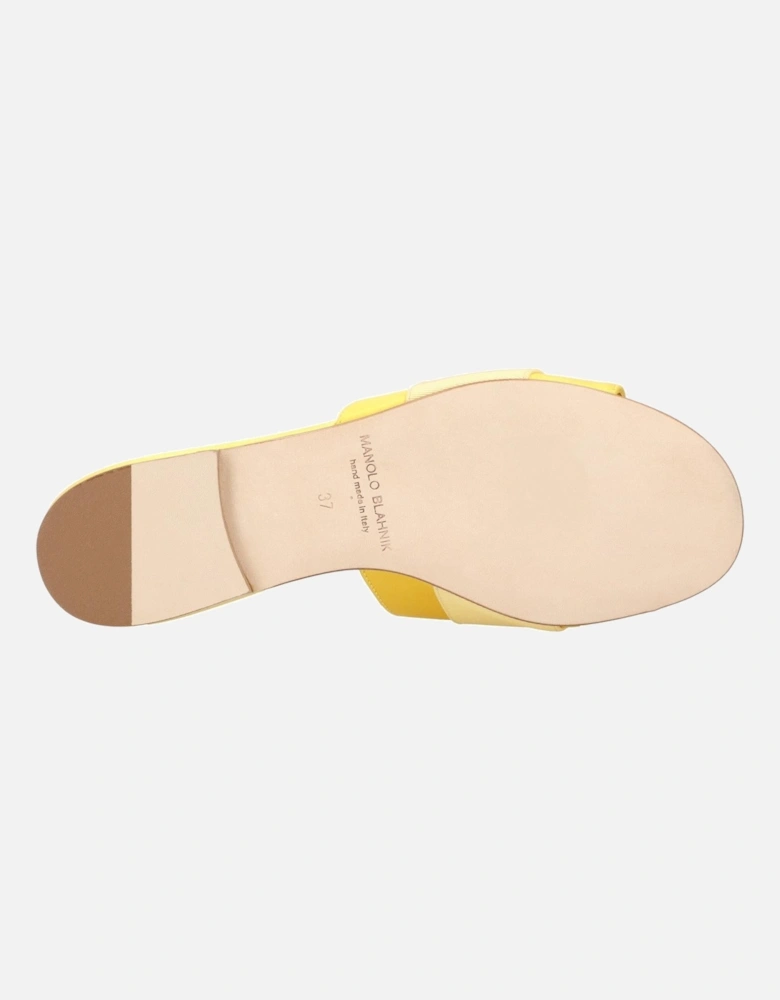 Yellow Canvas and Satin Flat Shoes with Leather Lining and Sole