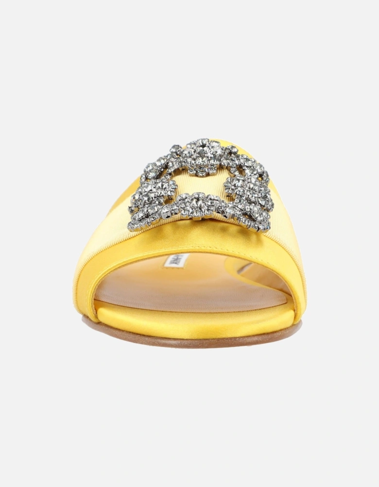 Yellow Canvas and Satin Flat Shoes with Leather Lining and Sole