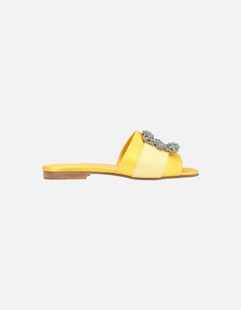 Yellow Canvas and Satin Flat Shoes with Leather Lining and Sole