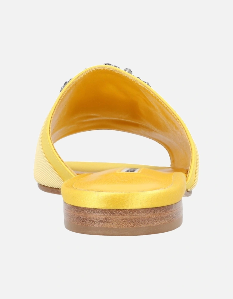 Yellow Canvas and Satin Flat Shoes with Leather Lining and Sole